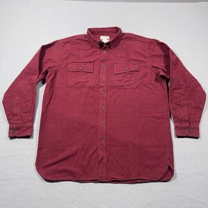 L.L.Bean Mens Flannel Shirt‎ Men XLT Button Down Burgundy Workwear Chamoise